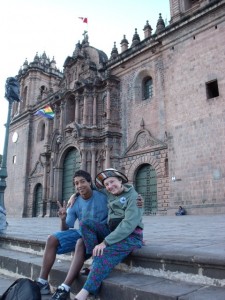 Sitting on the steps of the cathedral in Plaza de Armas, Cusco, Peru | Soundview Cottage
