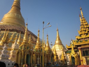 The amazing, opulent Shwedagon Pagoda in Yangon, the capitol of Myanmar.  10,000,000 people live in this city - formerly Rangoon.