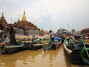 At a higher elevation lies the large, shallow Inle Lake.  People boat to one end of it, to the market and the Shwe Indein pagoda, from all over the lake.