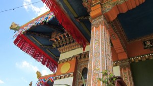 This kind of elaborate carving and painting is typical Bhutanese decoration, inside and out, in temples and in homes.