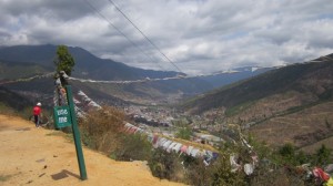 Prayer flags overlooking Thimpu, the capital and largest city (pop. 105,000).